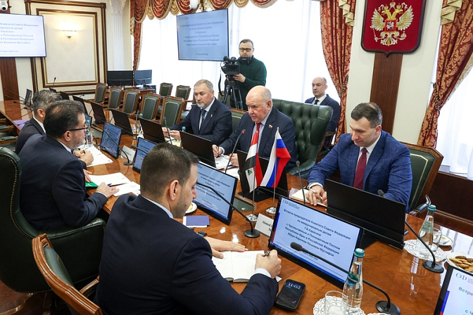 встреча председателя комитета совета федерации по международным делам григория карасина с чрезвычайным и полномочным послом республики ирак в российской федерации каримом хашимом мустафой